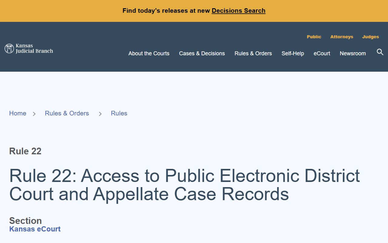 Allen County court records electronic access under Kansas Rule 22