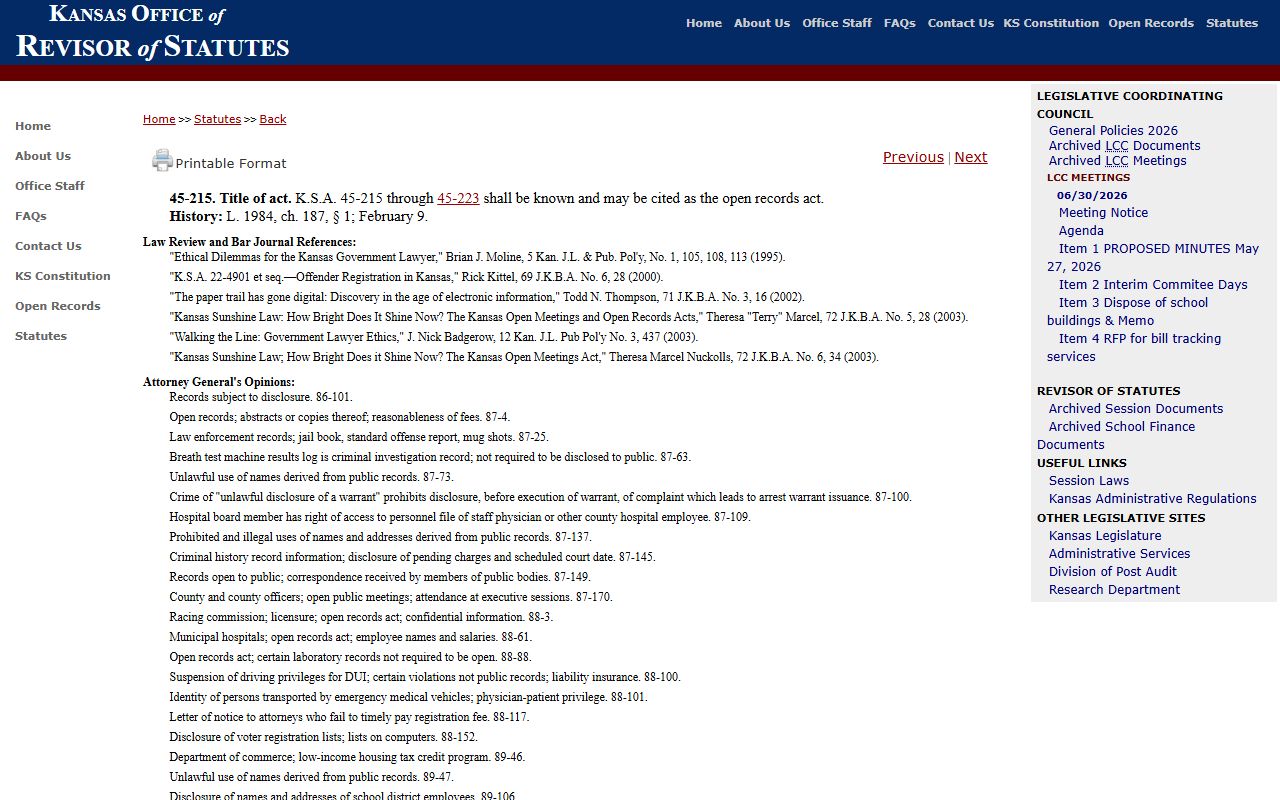 Allen County criminal court records and Kansas public records statute