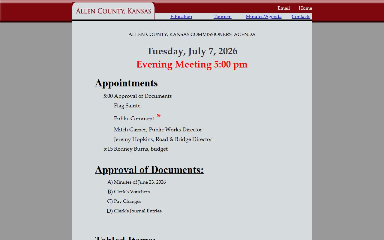 Allen County court records courthouse closure and agenda notice