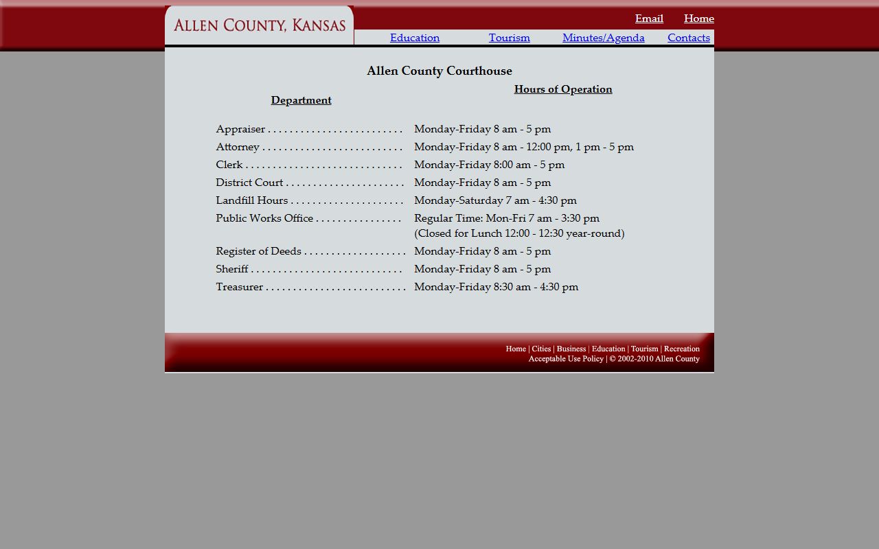 Allen County court records department hours