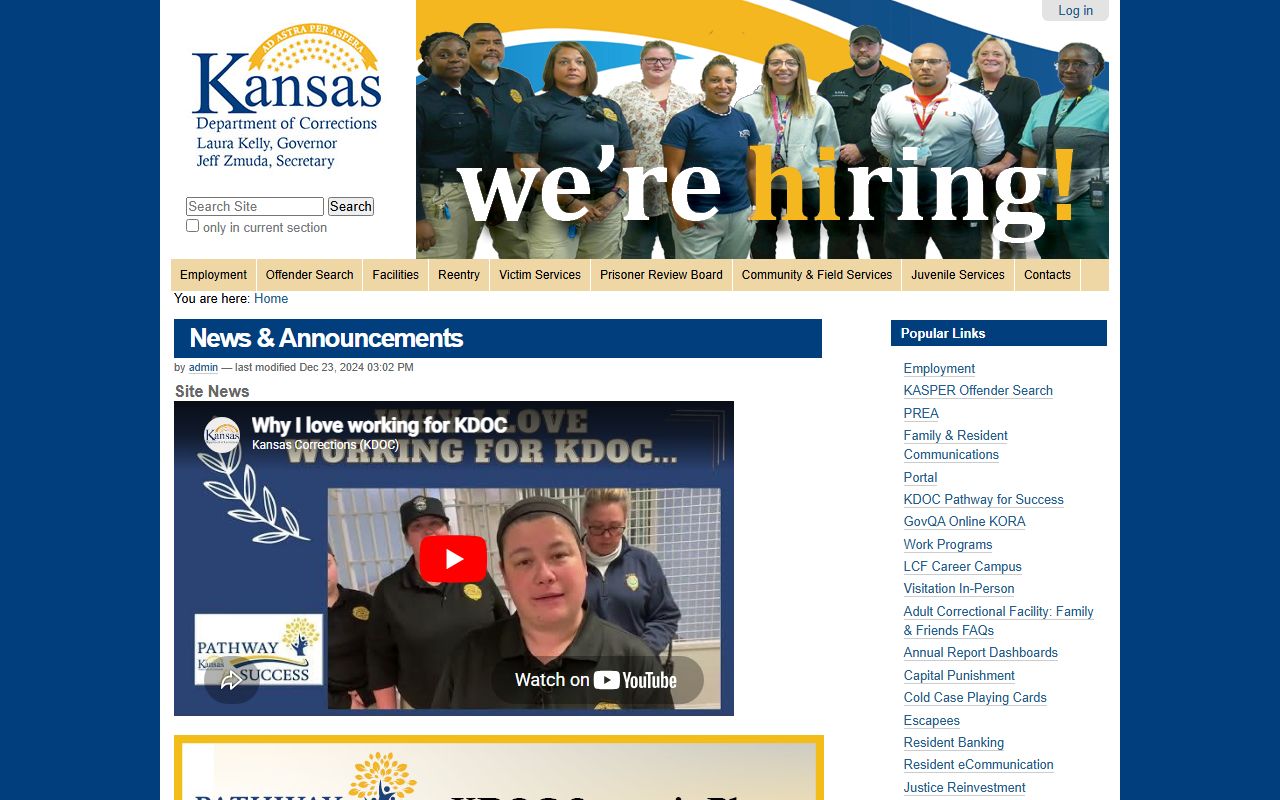 Allen County inmate records Kansas Department of Corrections