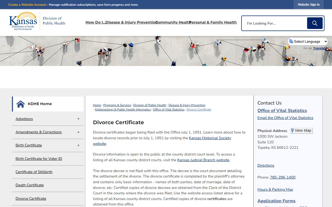 Allen County divorce records KDHE divorce certificate